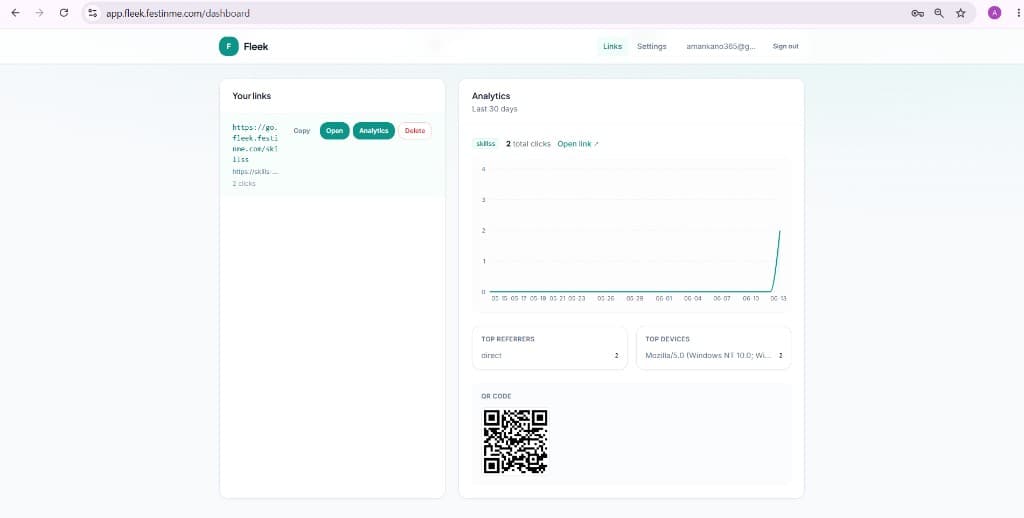 Fleek dashboard and analytics