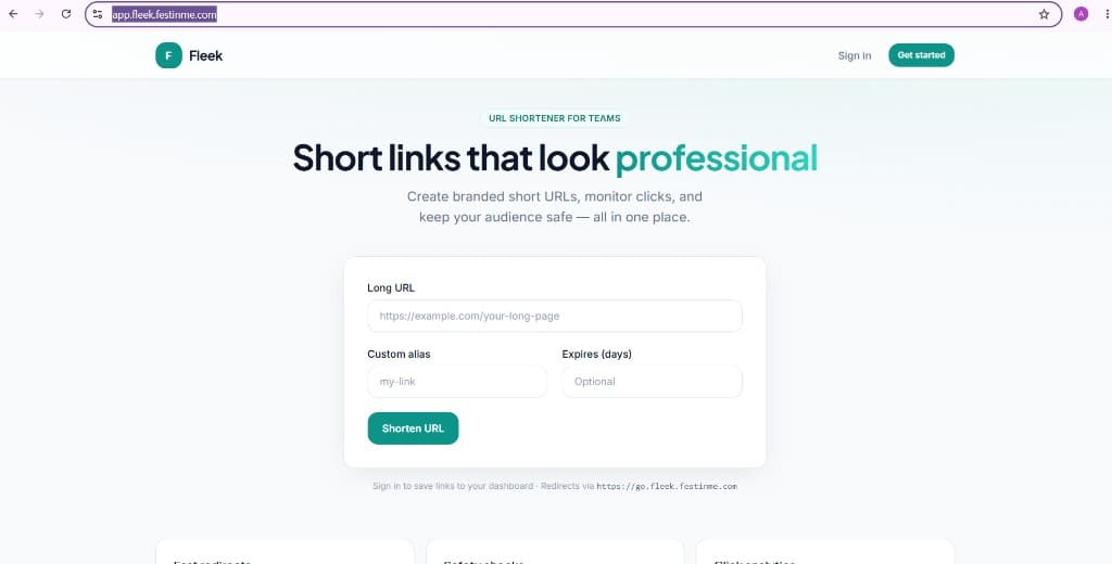 Fleek landing page
